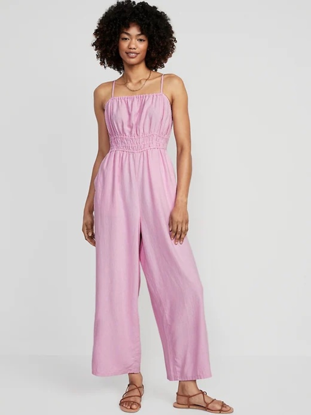 Old Navy Light Pink Smocked-Waist Wide-Leg Jumpsuit